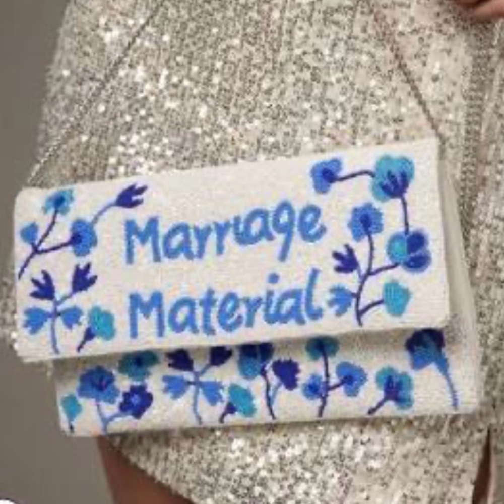 Francesca's Collections White and Blue Floral Clutch